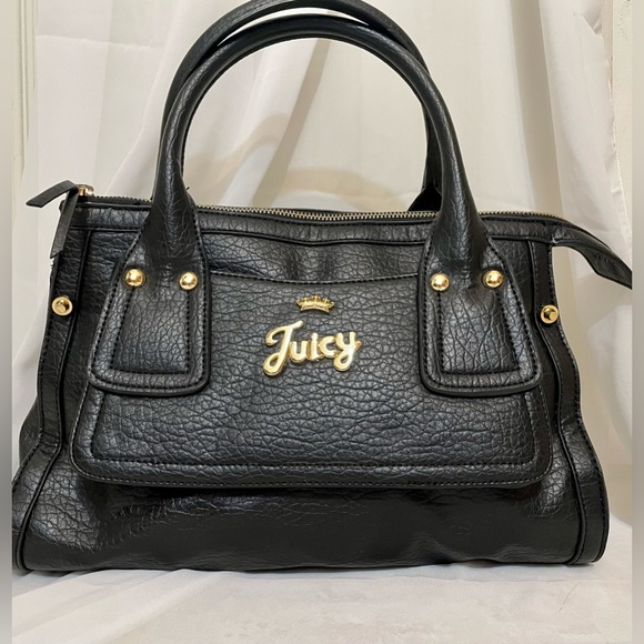 Juicy Couture Handbags - **Sold** Y2K Juicy Couture Black Leather Purse with Hot Pink Lining